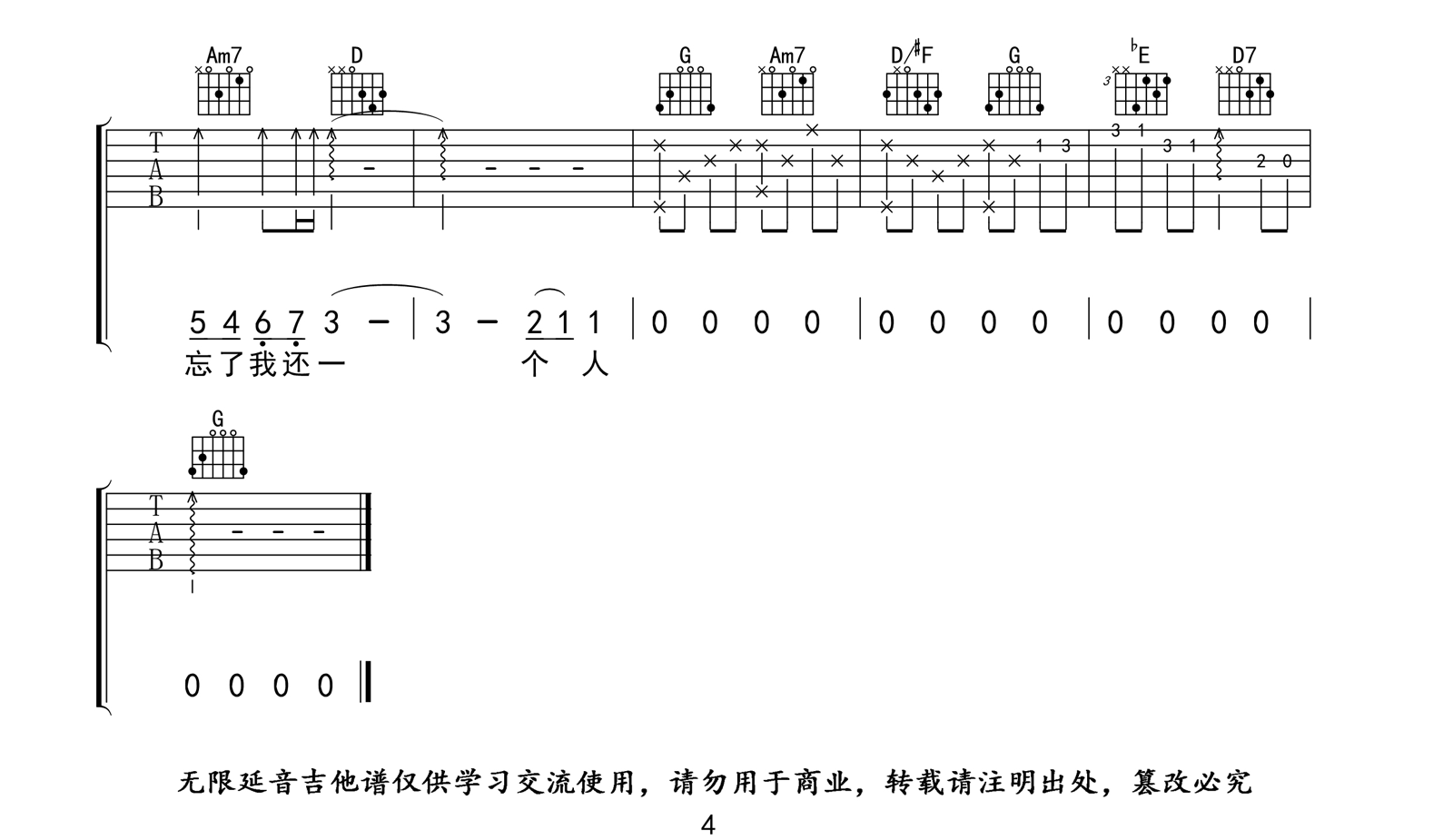 我不愿让你一个人吉他谱_五月天_G调