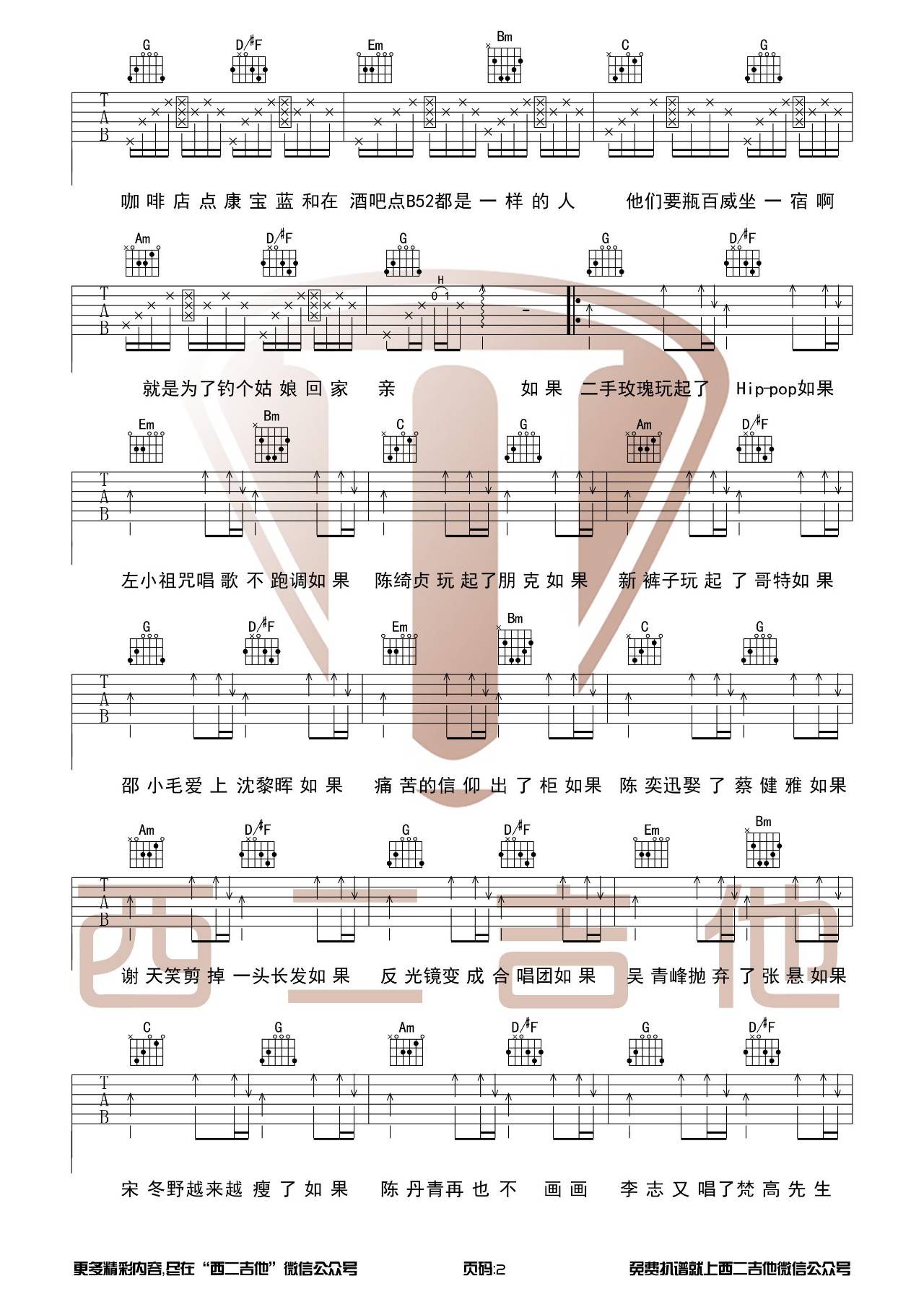 我的枪声里吉他谱_晓月老板_西二吉他_G调 