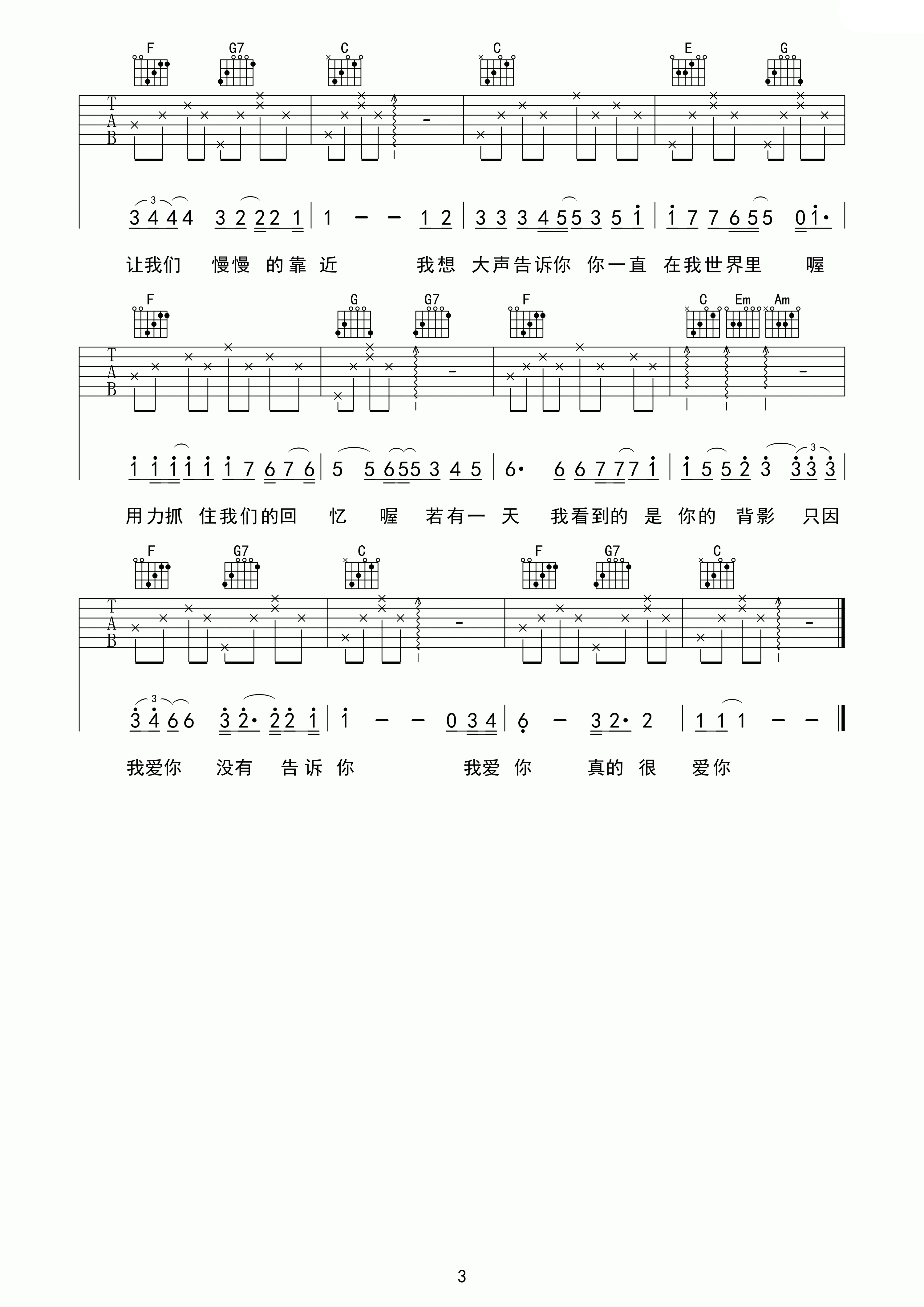 我想大声告诉你吉他谱_樊凡_棊江翼森琴行_C调