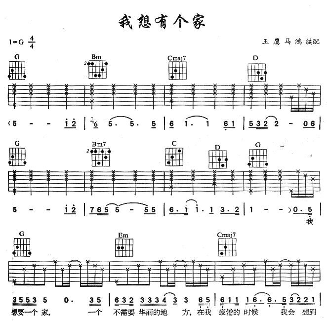 我想有个家吉他谱_潘美辰_网络转载_G调