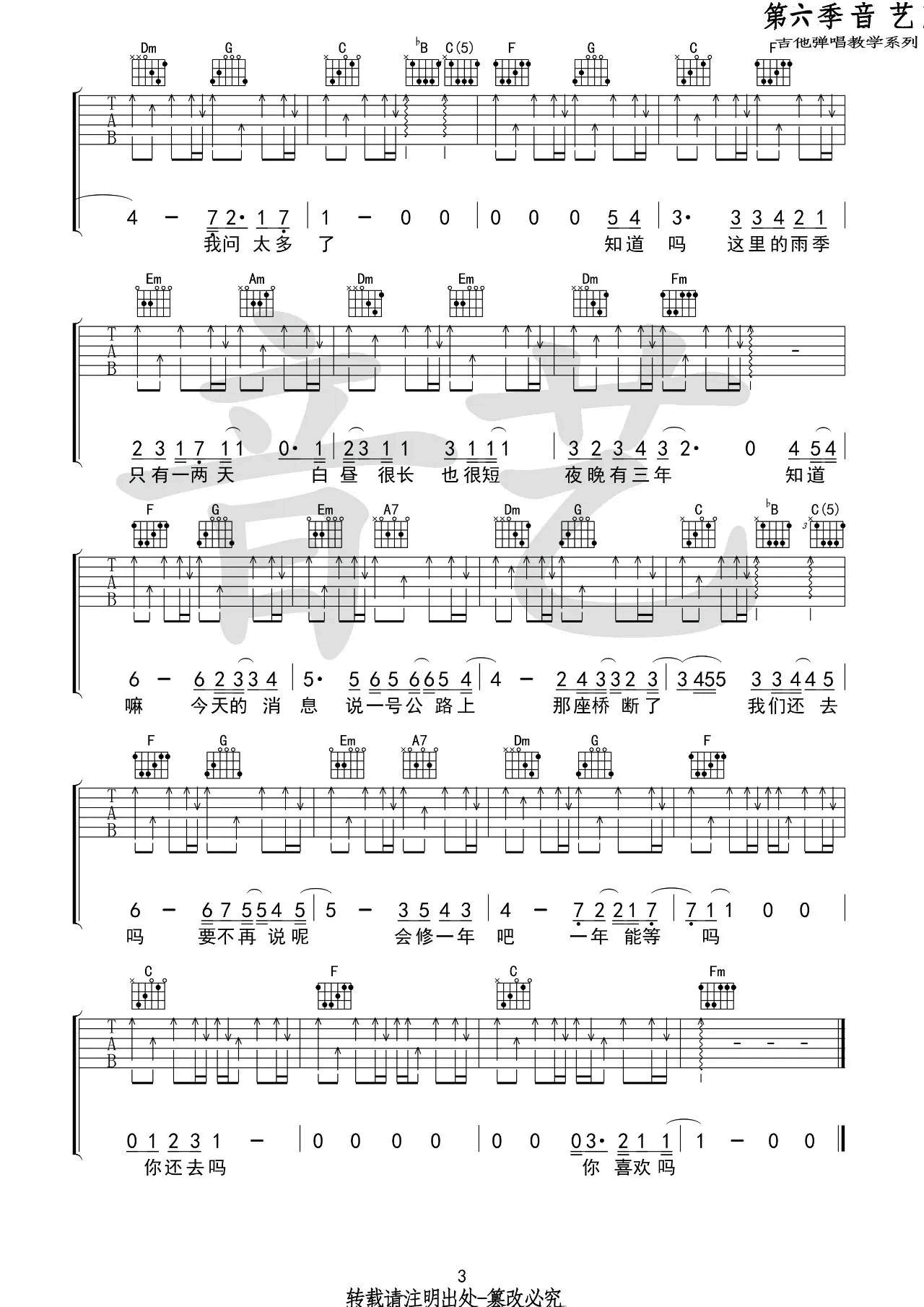 我喜欢上你时的内心活动吉他谱_陈绮贞_音艺吉他_C调 