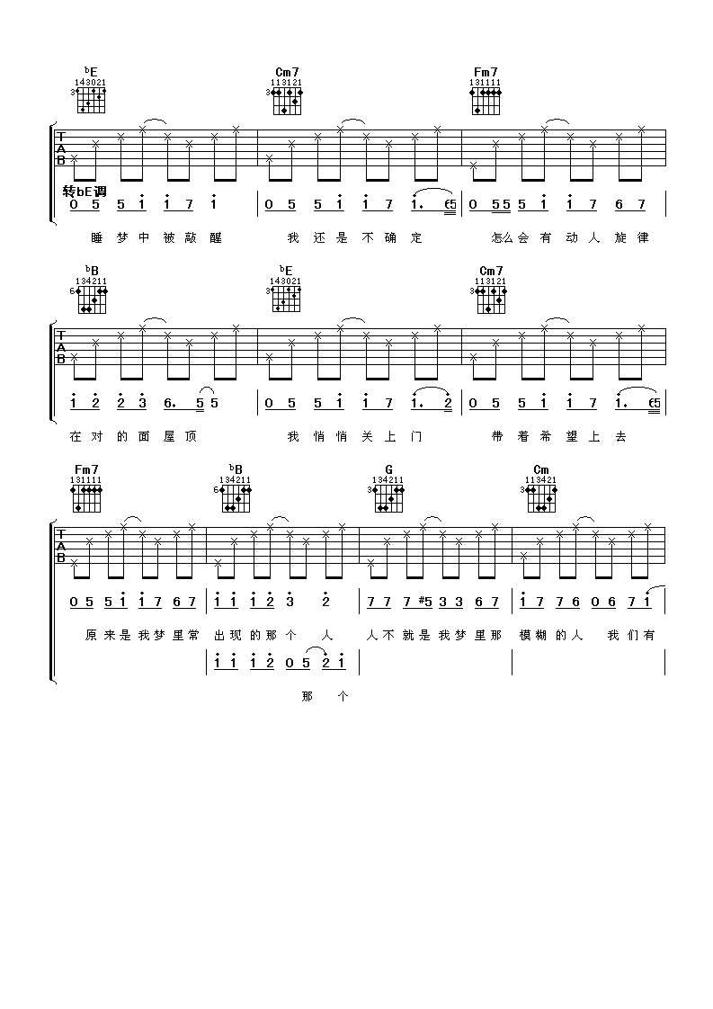 屋顶吉他谱_周杰伦_阿潘音乐工场_C调