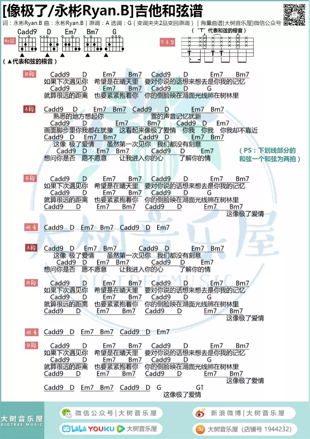 像极了吉他谱_永彬Ryan.B_大树音乐屋_G调
