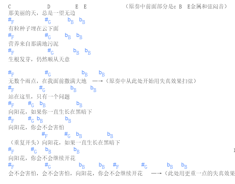 向阳花吉他谱_谢天笑_向阳花指弹谱简单版_附指法_谢天笑_网络转载_调