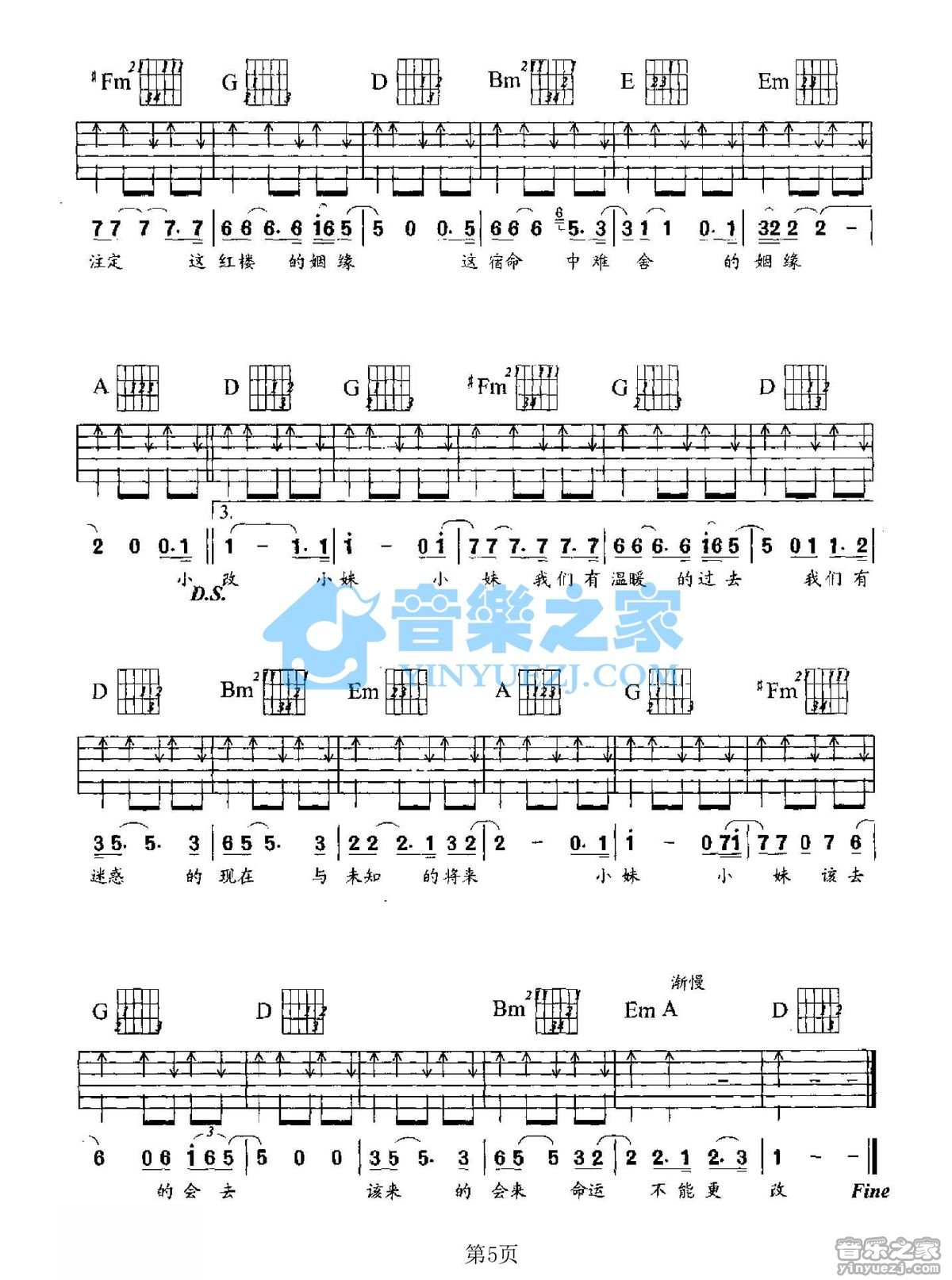 小妹吉他谱_罗大佑_音乐之家_D调 