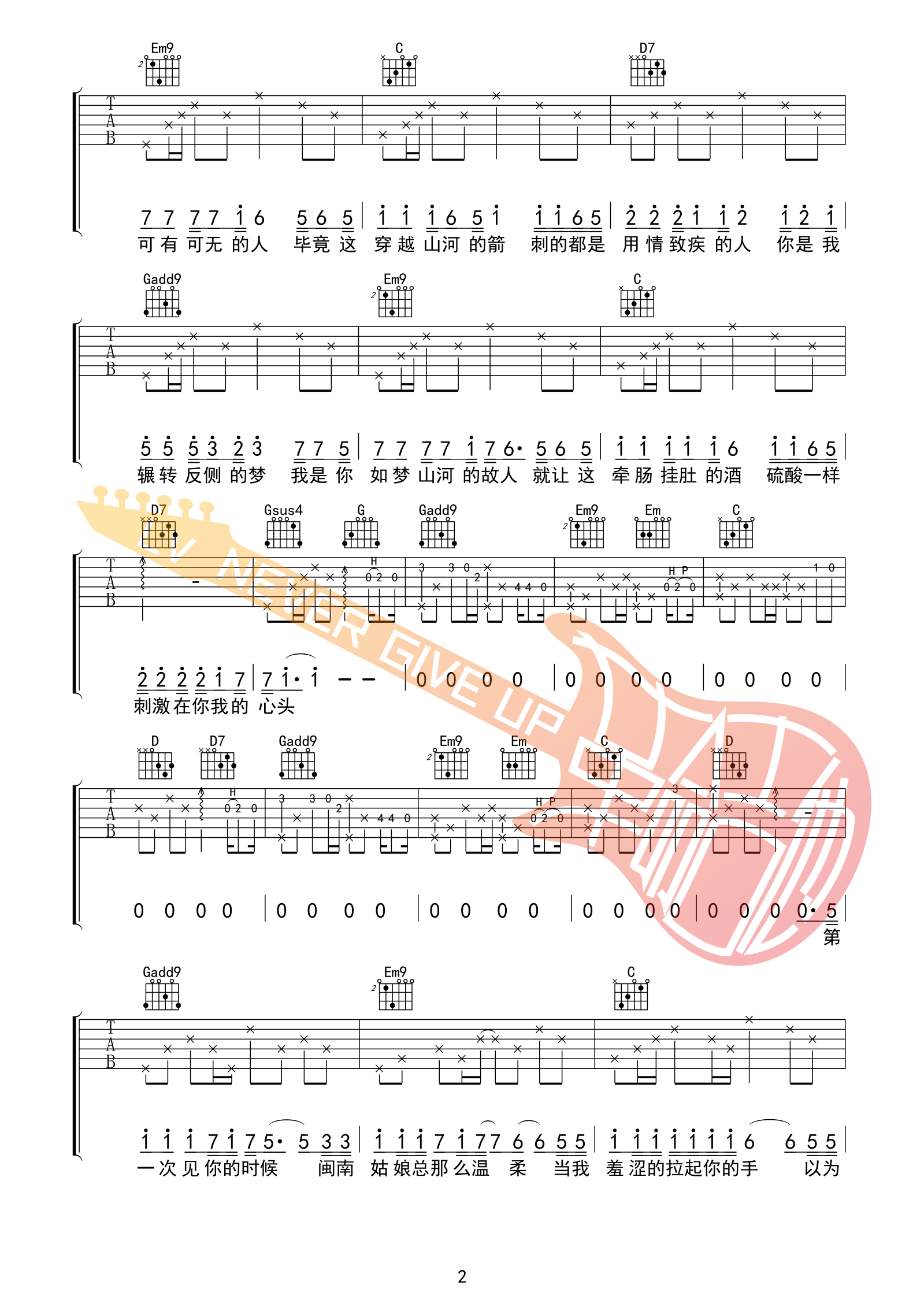写给黄淮吉他谱_解忧邵帅_革命吉他_B调 
