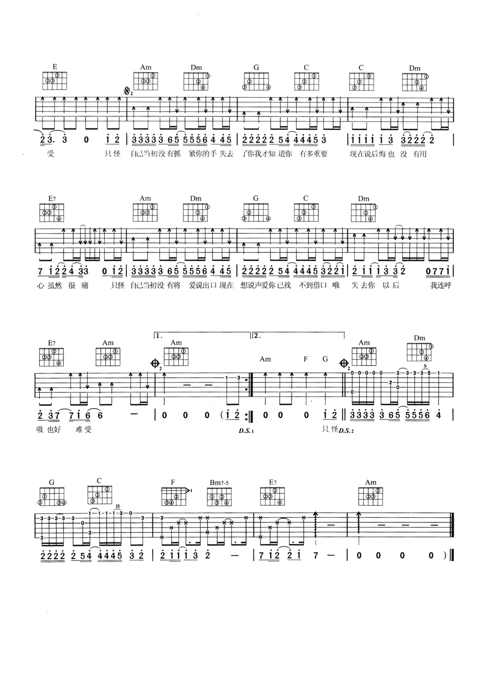 心痛2009吉他谱_欢子_网络转载_C调