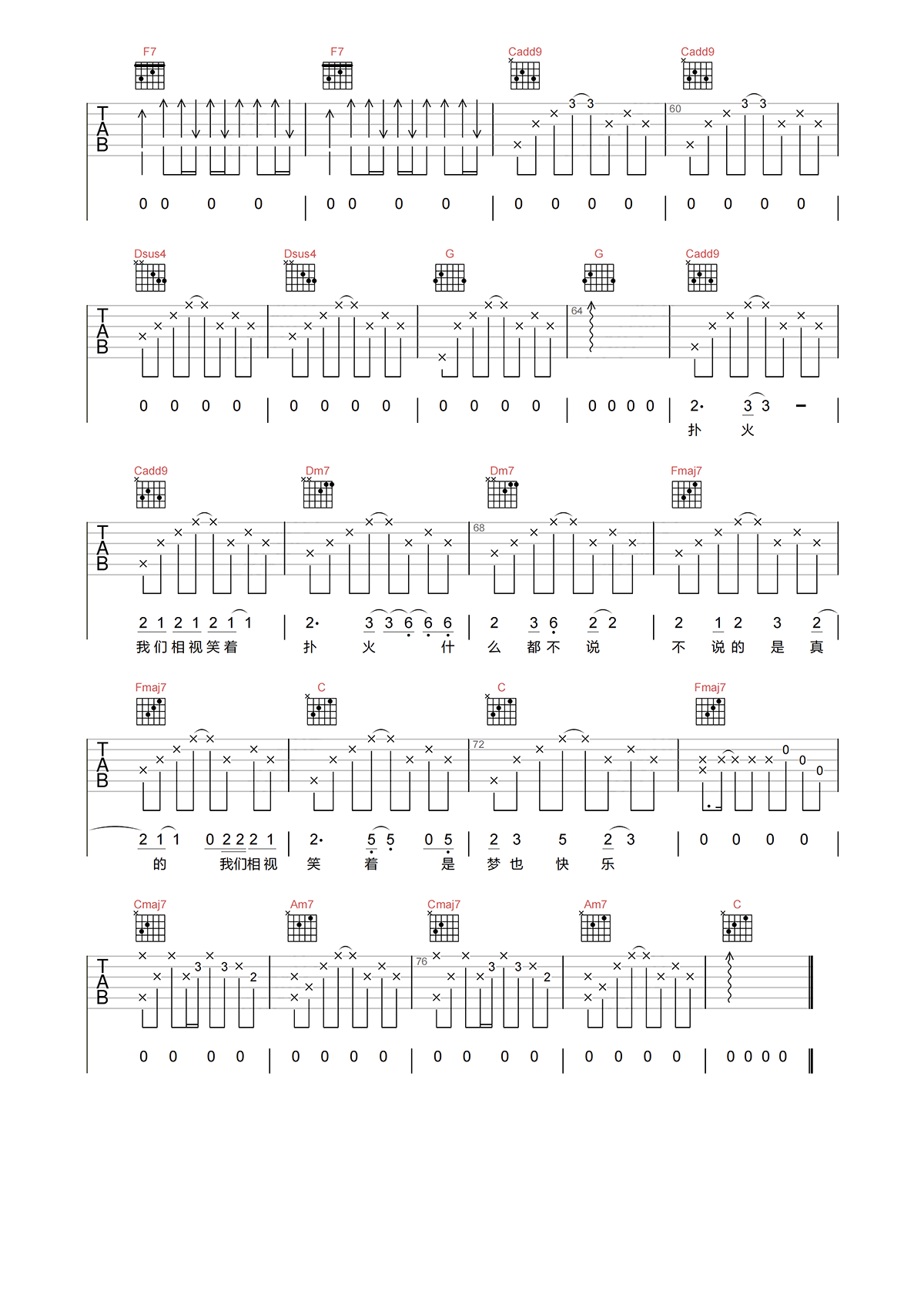 艳火吉他谱_张悬_C调 