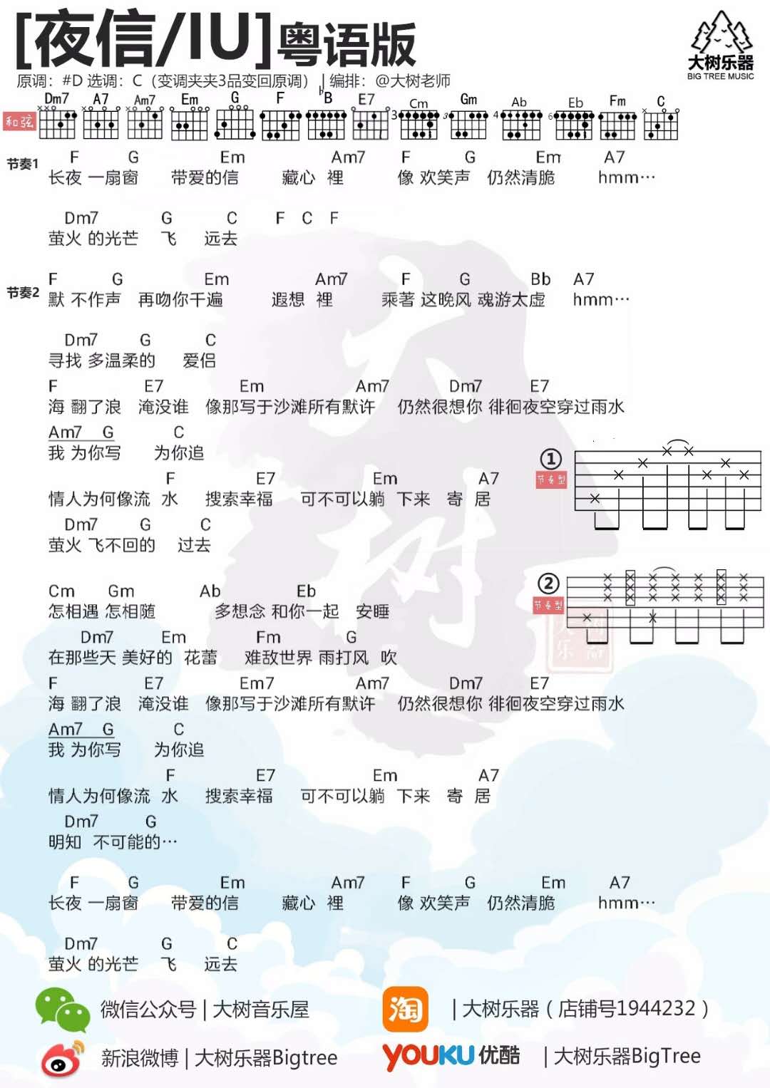夜信吉他谱_IU_大树音乐屋_C调