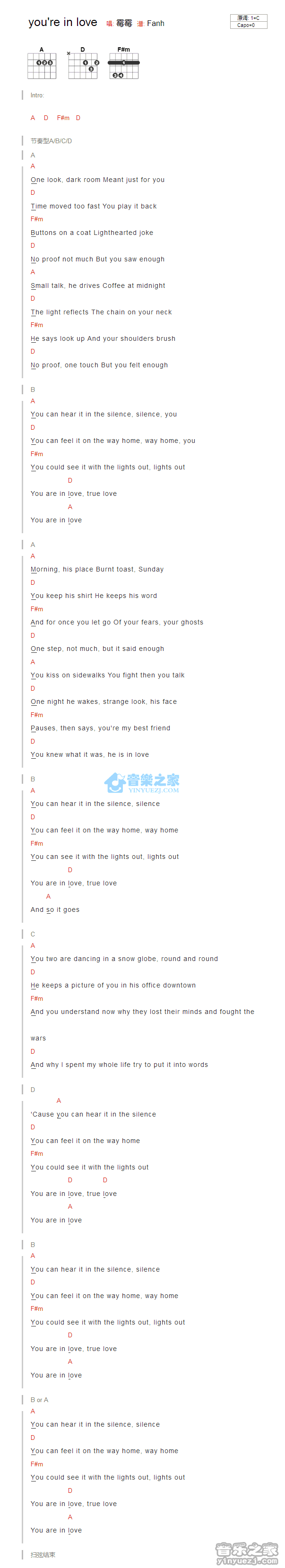 you are in love吉他谱_TaylorSwift_youareinlove_音乐之家_C调