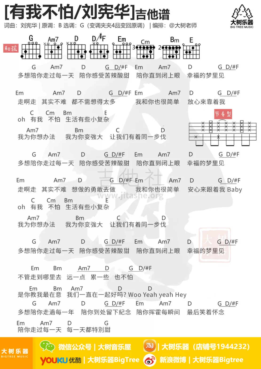 有我不怕吉他谱_刘宪华_大树音乐屋_G调
