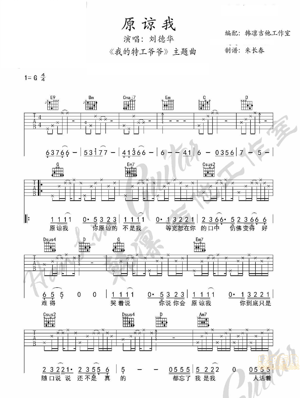原谅我吉他谱_刘德华_韩凛吉他工作室_G调