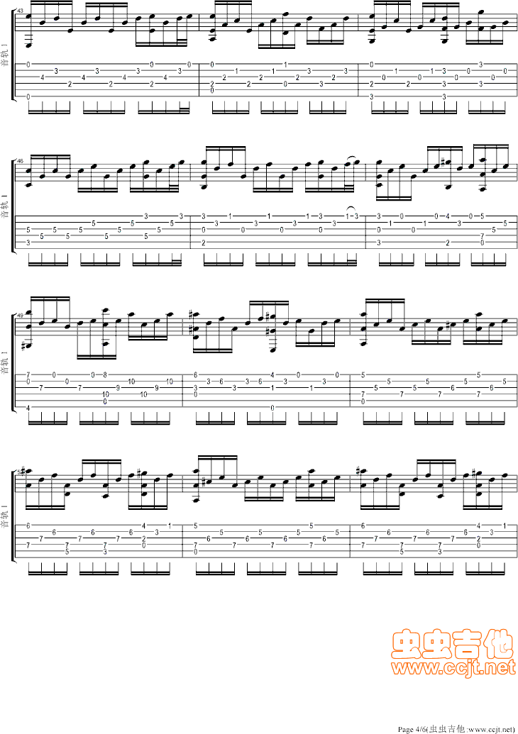 月光奏鸣曲吉他谱_贝多芬_月光奏鸣曲指弹谱原调六线谱_虫虫吉他编配_虫虫吉他_调