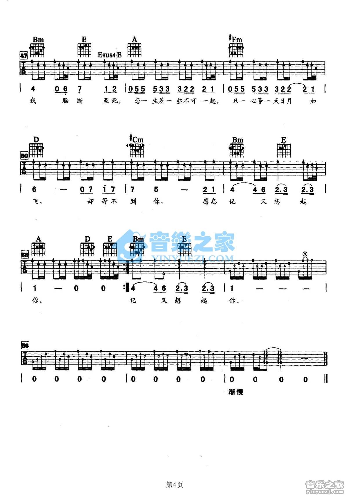 怎么舍得你吉他谱_张学友_音乐之家_A调
